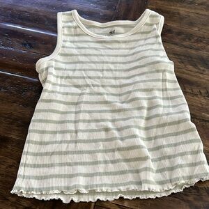 6X/7 H&M Green & White Striped Ribbed Cropped Tank Top